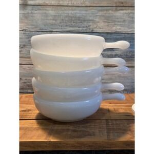 MCM Glasbake Milk Glass Soup Bowls with Lug Handles Handles Set of 4